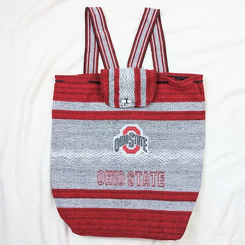 Ohio State Backpack Bookbag Woven Red Gray Spellout Team Football Sack NCAA Cover