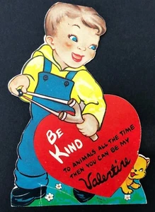 Carte Saint-Valentin vintage années 40 50 fronde troublemaker éphémère salutation chat garçon USA - Photo 1/6