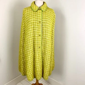 1960 Bonnie Cashin Full Cape OS Sills Lord Taylor Yellow Green Leather Trim MOD - Picture 1 of 17