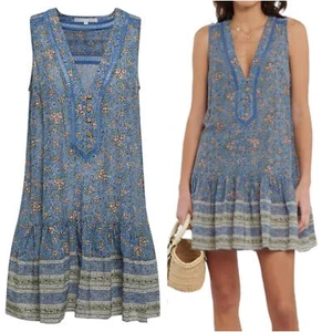 Veronica Beard NWT Leanna Floral Mini Dress Size XS Ruffle Skirt V-Neck Blue - Picture 1 of 14