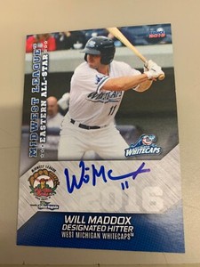 Will Maddox Signed Card 2016 West Michigan White Caps Team Card IP Auto