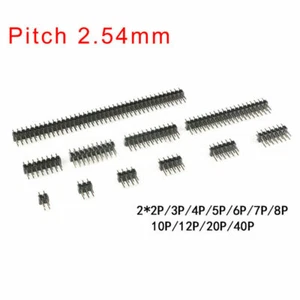 2.54mm Double Row Straight Male Copper Pin Header 2x2/3/4/5/6/7/8/10/12/20/40P  - Picture 1 of 2