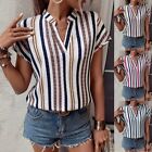 Women Short Sleeve Striped V Neck T Shirt Summer Ladies Casual Loose Tops Blouse