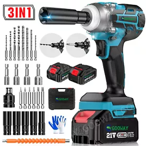 3-IN-1 Cordless Electric Impact Wrench 1/2" Drill Gun Ratchet Driver + 2 Battery - Picture 1 of 13