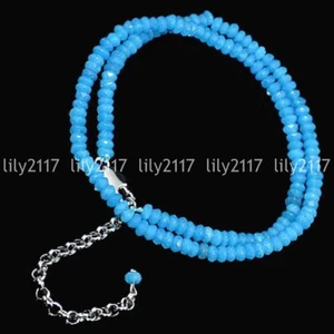 Natural 2x4mm Blue Aquamarine Faceted Roundel Gemstone Abacus Beads Necklace 18" - Picture 1 of 3