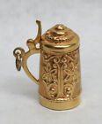 VINTAGE 14K SOLID GOLD BEER STERN TANKARD WITH LID CHARM / PENDANT 
