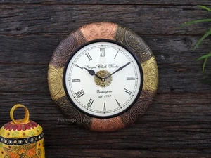 Wooden Hand Crafted Brass Fitted Wall Clock Handcrafted Wall Decor Clock 12 Inch - Picture 1 of 6