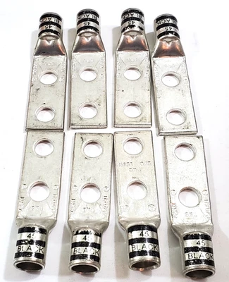 Lot of 8 Thomas Betts 54210 Two Hole 2/0 AWG Crimp Lugs 3/8" Hole 600V Short - Image 1 of 4