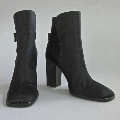 Chanel Botines Negro Satén Grueso Tacones Altos Zapatos para Mujer 6 36 Foto 1 de 4