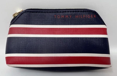 Porta-Cartão de Maquiagem Tommy Hilfiger Carteira Troca de Moedas Listrada com Zíper Vermelho Azul - Imagem 1 de 4