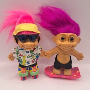 Russ Troll Doll Roller Blades & Skateboard Pink Purple Hair Helmet Vintage - Picture 1 of 14