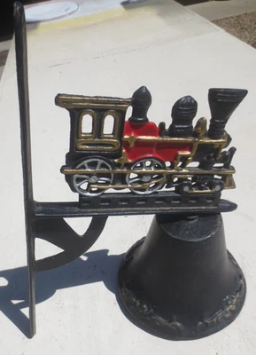 Vtg 6" 1/2 Door Bell Train Locomotive Cast Iron Old Farmhouse Wall Mount Dinner - Image 1 of 4