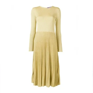 Ralph Lauren Collection Lurex Knit Pleated Midi Dress Metallic Gold Medium - Picture 1 of 15