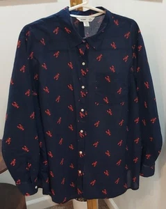 Camisa Old Navy The Classic para mujer XXL azul marino rojo langosta 100 % algodón abotonada - Imagen 1 de 11