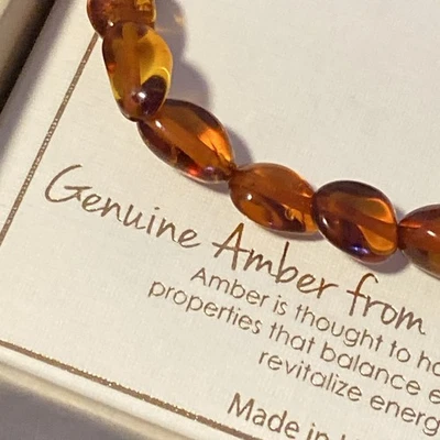 Pulseira elástica genuína âmbar do mar Báltico Lituânia 7 polegadas nova~caixa de presente - Imagem 1 de 4