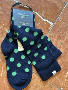 ABERCROMBIE & FITCH SLOUCHY BOOT SOCKS NAVY BLUE GREEN POLKA DOTS O/S NEW NWT - Picture 1 of 6