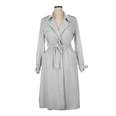 Gabardina Joan Vass New York imitación gamuza gris lazo cintura cinturón XL NUEVA CON ETIQUETAS $118 Foto 1 de 4