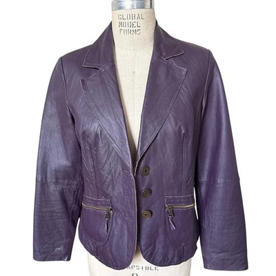 Bonita Purple Leather Blazer Size Medium - Image 1 of 4