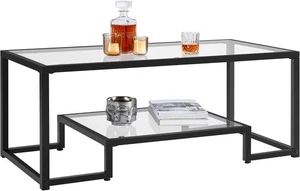 Glass Coffee Table with Storage , Black Color - Picture 1 of 9