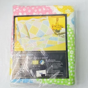 SEARS Bloomin' Patch Full Fitted Sheet Cottagecore Pink Blue Green NOS Vintage - Picture 1 of 2
