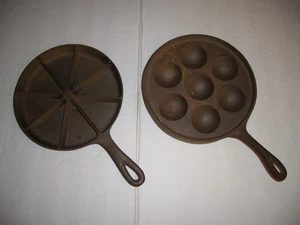 vintage 9" Cast Iron Aebleskiver Danish / Corn Bread Skillet Collection LOT - Picture 1 of 9