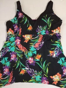 Top de natación para mujer Catherines 22W negro floral sujetador forrado tankini dobladillo asimétrico - Imagen 1 de 7