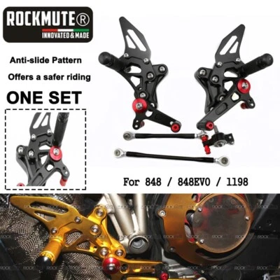 For 848 EVO 1198 Rearset Footpegs Rear Set Racing Kit Adjustable CNC Aluminum — 第 1/4 张图片