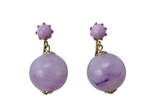 Hong Kong Purple Plastic Bead Drop/Dangle Clip Earrings - Picture 1 of 4