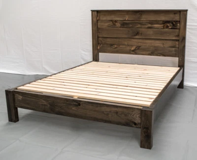 Farmhouse Rustic Platform Bed w Headboard - Twin/Solid Wood/Modern/Made in USA - Image 1 of 4