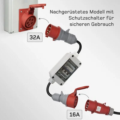 32A CEE Starkstrom Adapter mit FI Schalter Stecker Kupplung 32A auf 16A 5x2,5 dé - Bild 1 von 4
