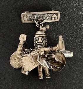 Vintage Mid Century Silver Good Luck Ekeko Talisman Figure charms brooch pin - Picture 1 of 7