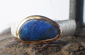 ANILLO DE JOYERÍA Plata Ópalo Boulder Ópalo Azul Ópalo 58 18,5 mate dorado - Imagen 1 de 3