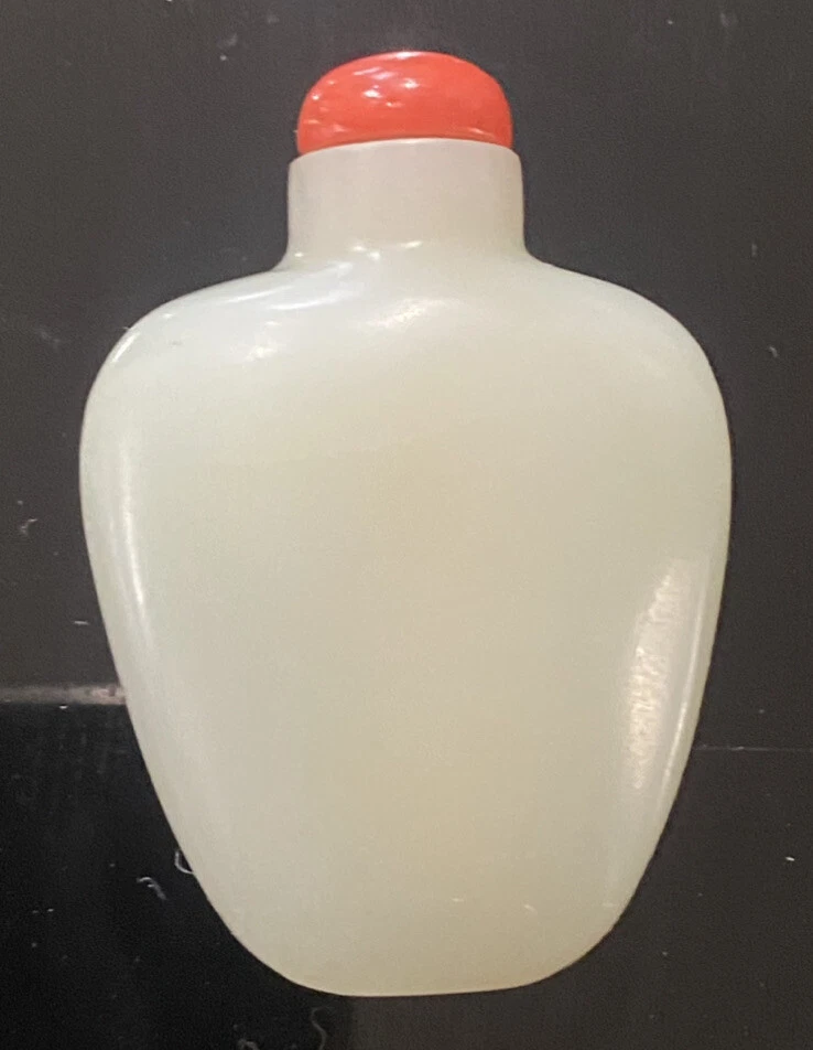 19thc китайский hetian белый нефрит табак бутылка с красной коралловой крышкой - Изображение 1 из 4