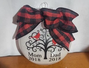 New Mom & Dad 2018 Christmas Tree Ornament ~Cardinals In Tree Black & Red Ribbon - Picture 1 of 5