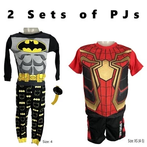 Marvel/Justice League Boys Lot 2 Superhero Print Pajamas Play Sets Sz XS/4-5 - Picture 1 of 10