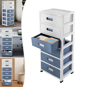 White Drawer Cabinet Plastic with Rollers Rolling Container with Drawers Trolley - Picture 1 of 16