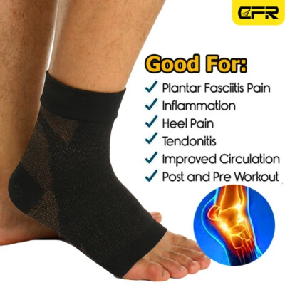 Copper Ankle Support Brace Pain Relief Foot Plantar Fasciitis Compression Sleeve - Image 1 of 4