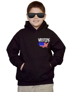 Youth Chest Wrestling US Map Flag Kids Black Hoodie Boxing MMA Fighting Wrestler - Picture 1 of 2