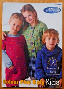 Shepherd Knitting Pattern Book 2000 - 8 PLY KIDS - 3 colourful knits for 2-10Yrs - Picture 1 of 4
