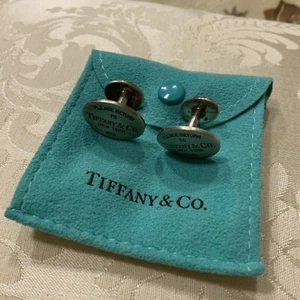 Please Return to Tiffany & Co. 925 Sterling Silver Cufflinks w/Original Pouch - Picture 1 of 4
