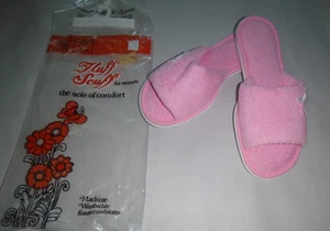NOS Vtg Fluff Scuff Terry Slippers Rubber Bottom Pink W/ White Bow Sz M USA - Picture 1 of 6