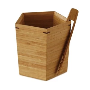 Wooden Pentagon Ice Bucket and Tongs Made in Japan NEW - Picture 1 of 4
