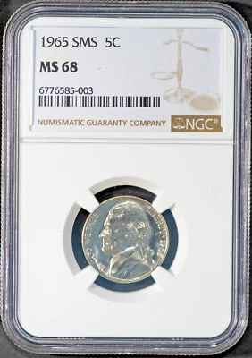 1965 SMS 5c Jefferson Head Nickel MS 68 NGC # 6776585-003 0 Finer + Bonus - Image 1 of 2