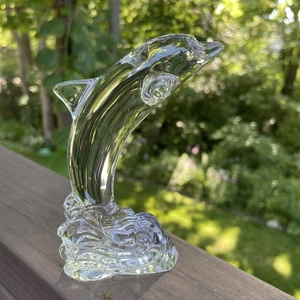 Waterford Crystal Dolphin Figure Statue 5.25”Tall Very Fine Jumping Over Water - Picture 1 of 8