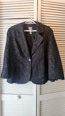 Blazer Chaqueta Paisley Negro/Verde Chico's, Cierre de un Botón, Talla 3 o XL 16 Foto 1 de 4