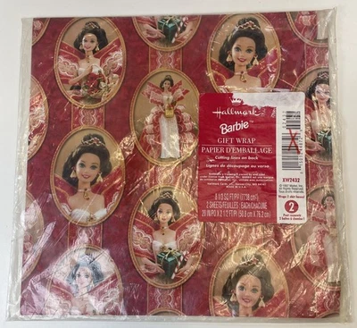 Hallmark Barbie Gift Wrap Christmas Holiday Barbie 1997 Paper 2 Sheets New - Image 1 of 4
