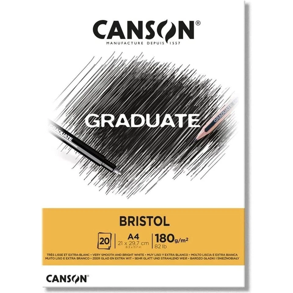 [C400110383] CANSON Bloc 20 Feuilles Dessin GRADUATE BRISTOL 180g A4 Blanc Tr... - Photo 1/3