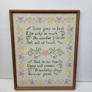 Vintage Hand Embroidered Framed Friendship Sampler - Picture 1 of 3