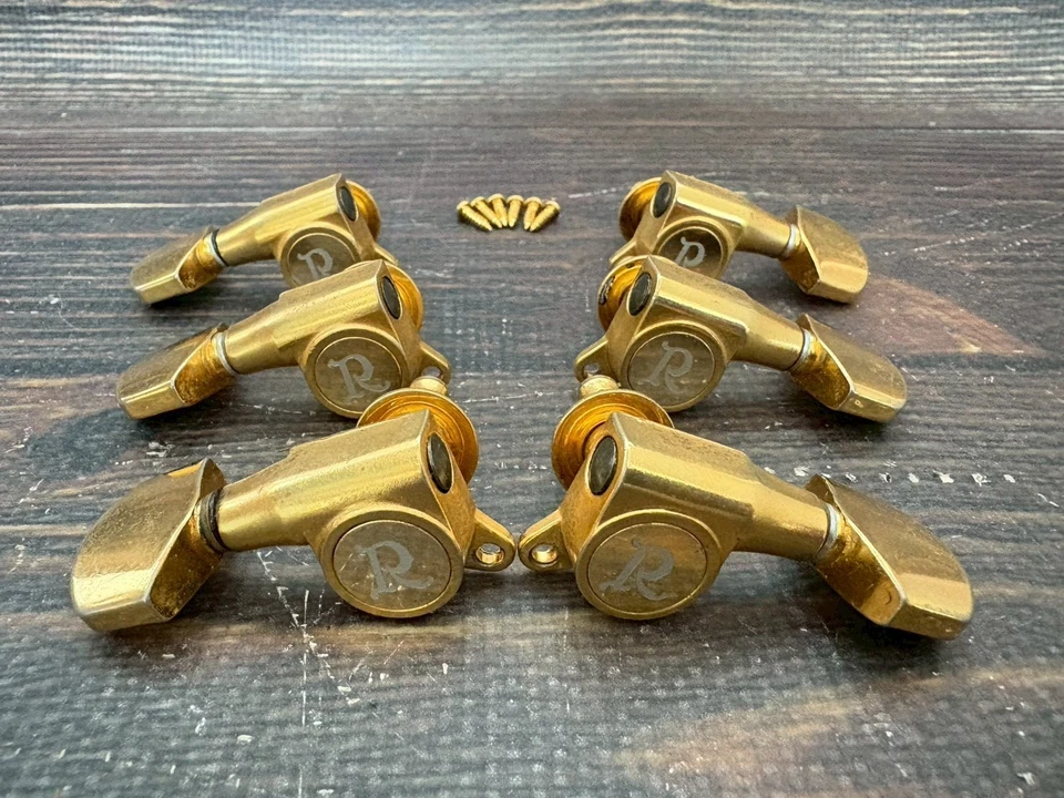 Vintage B.C.RICH Mockingbird R Logo Gold Tuning Pegs Tuners 3:3 Made in Japan - Image 1 of 4