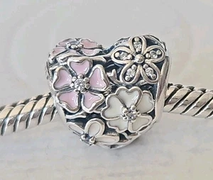 Genuine Pandora Bracelet Charm - Silver Poetic Bloom Flower Heart Charm S925  - Picture 1 of 7